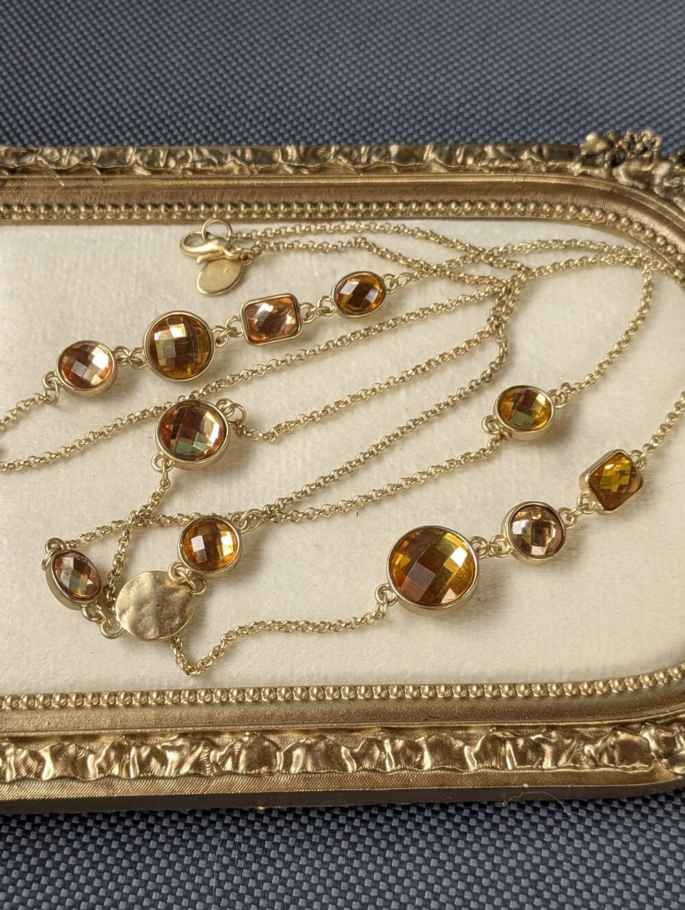 Vintage-Style Golden Yellow Acrylic Station Necklace – 35"